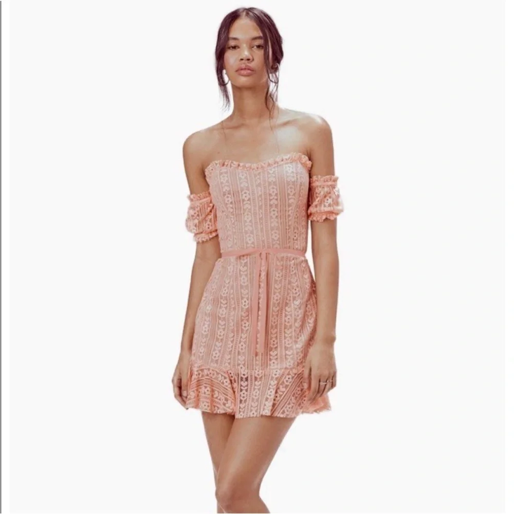 for love and lemons dakota mini dress For Love And Lemons | Dresses | For Love Lemons Dakota Lace Mini Dress  Peach Gingham Lace Size Large